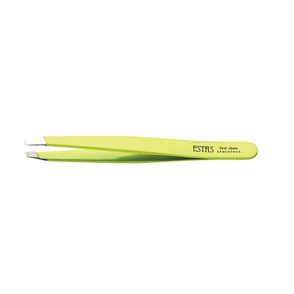 Pinzetta obliqua acciaio inox fluo yellow Estas - KeBeauty Shop