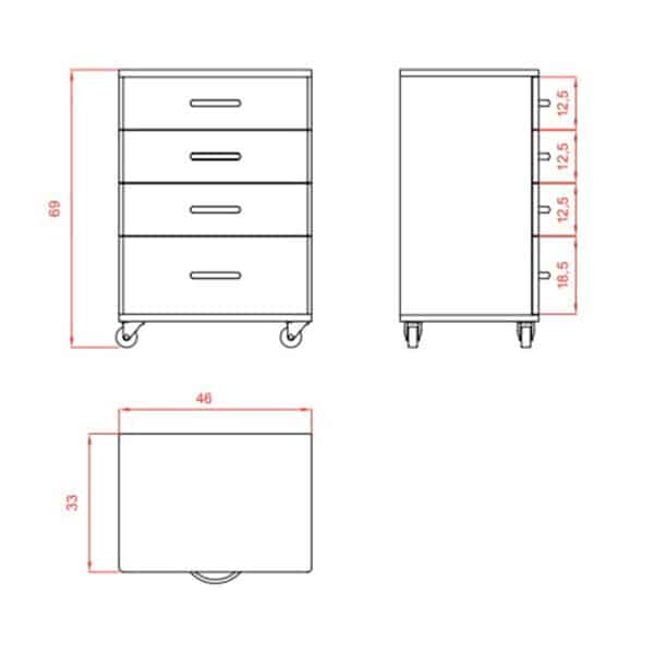 Carrello estetico a 4 ruote con 3 ripiani e cassetto - Weelko Part