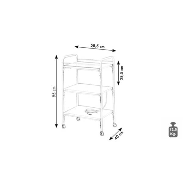 Carrello da cucina LEKY, 3 ripiani, struttura bianca