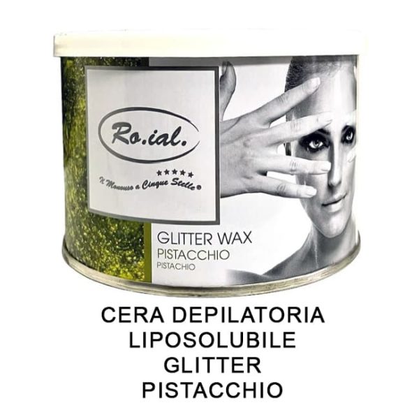 Barattolo cera depilatoria liposolubile glitter pistacchio 400 ml. Roial CER4304 8055719343049