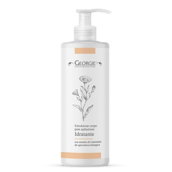 Emulsione post epilazione idratante alla Calendula. Georgie. Confezione: 500 ml. Ideale per i trattamenti di depilazione presso centri estetici o SPA. C4551 8050030995199